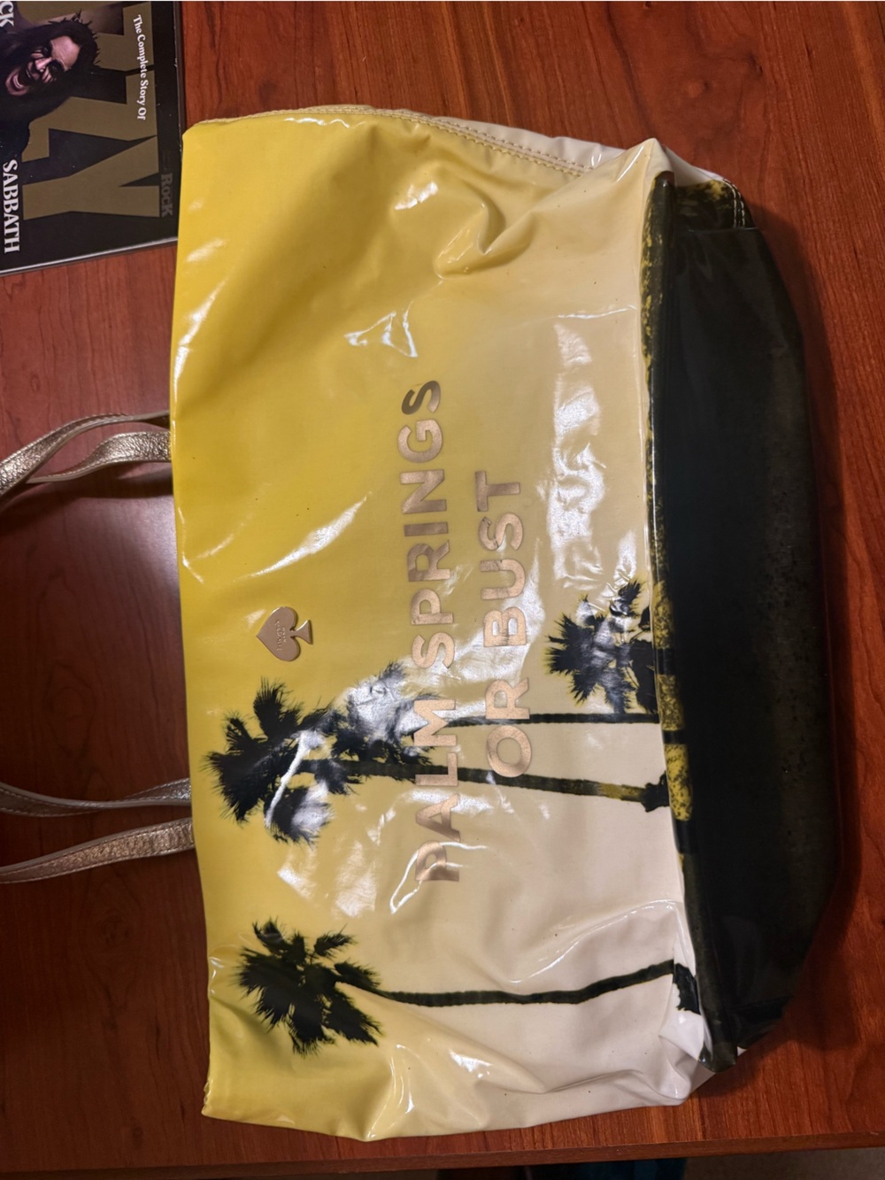 kate spade yellow and black palm-print tote